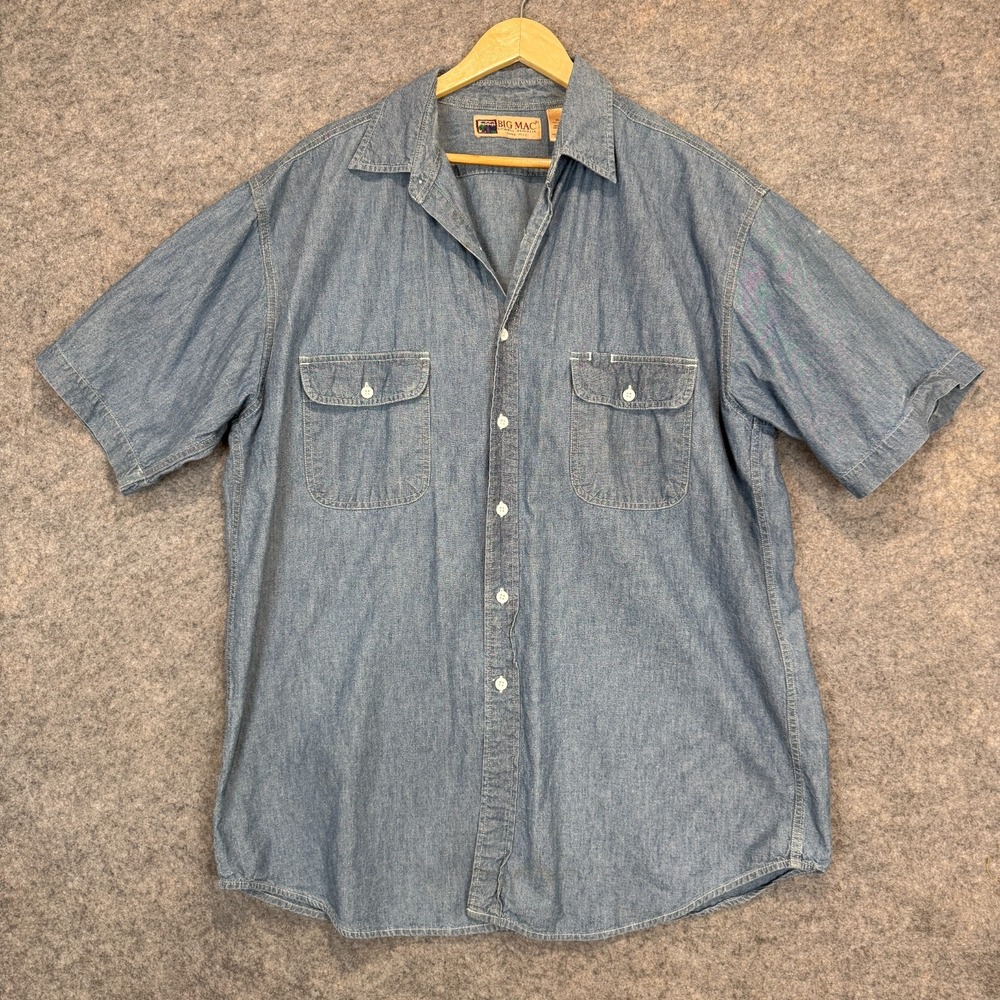Vintage Big Mac Chambray Denim Button Shirt Mens XLT Tall Blue Y2K Pen Pocket